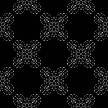 Siyah arka plan üzerine beyaz çiçek süsleme. Tekstil ve duvar kağıtları için seamless modeli