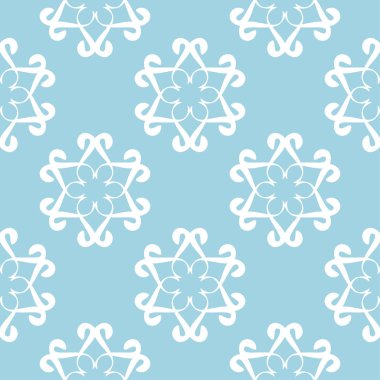 Mavi zemin üzerine beyaz çiçek süsleme. Tekstil ve duvar kağıtları için seamless modeli