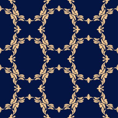 Koyu mavi zemin üzerine altın çiçek öğe. Tekstil ve duvar kağıtları için seamless modeli