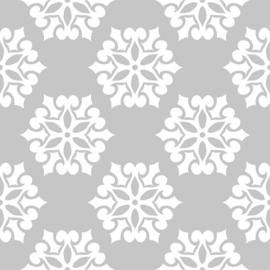 Gri arka plan üzerinde beyaz çiçek süsleme. Tekstil ve duvar kağıtları için seamless modeli