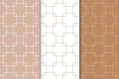 Kahverengi ve beyaz geometrik süsler. Web, Tekstil ve duvar kağıtları için dikişsiz desen seti