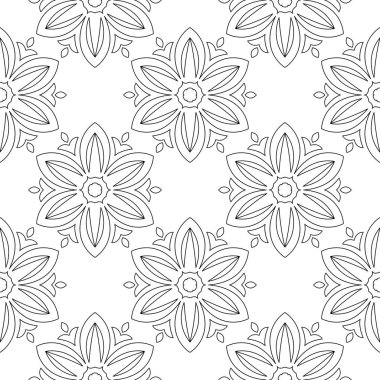 Beyaz arka planda siyah çiçekler. Tekstil ve duvar kağıtları için seamless modeli