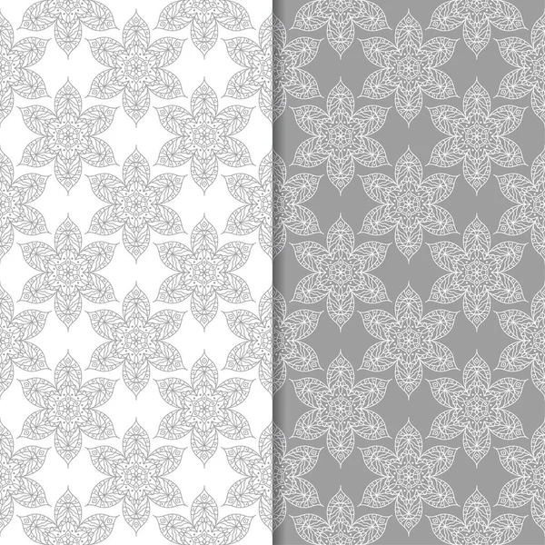 Beyaz ve gri çiçek arka planlar. Tekstil ve duvar kağıtları için dikişsiz desen seti