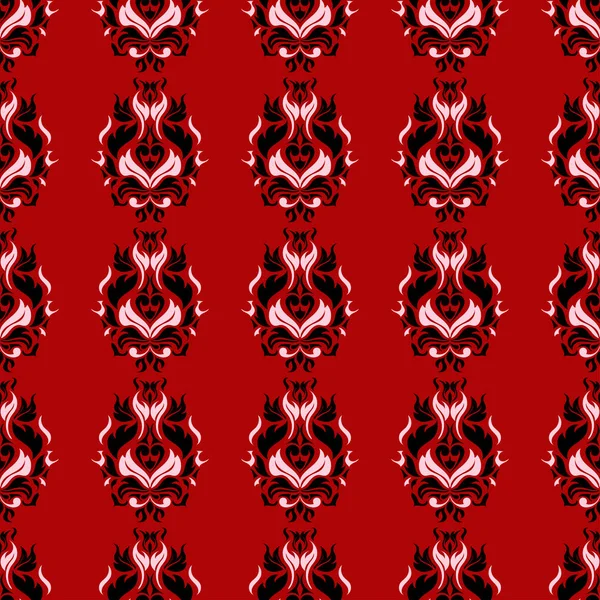 Sorunsuz çiçek arka plan. Kırmızı zemin üzerinde siyah-beyaz desen.