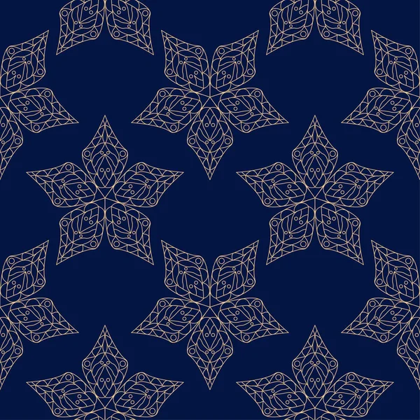 Altın mavi çiçek süsleme. Tekstil ve duvar kağıtları için seamless modeli