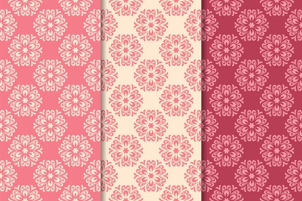 Kırmızı çiçekli süsler kümesi. Kiraz pembe dikey Dikişsiz desen. Duvar kağıdı arka plan