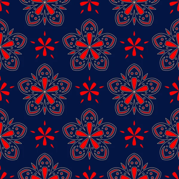 Çiçek sorunsuz ile mavi arka plan kırmızı ve bej desen. Arka plan duvar kağıtları, Tekstil ve kumaş için