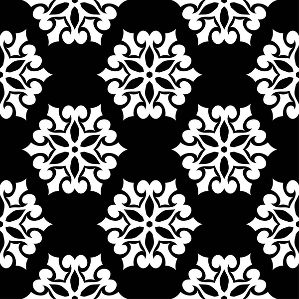 Siyah arka plan üzerine beyaz çiçek süsleme. Tekstil ve duvar kağıtları için seamless modeli
