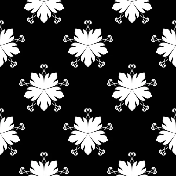 Siyah arka plan üzerine beyaz çiçekler. Tekstil ve duvar kağıtları için süs seamless modeli