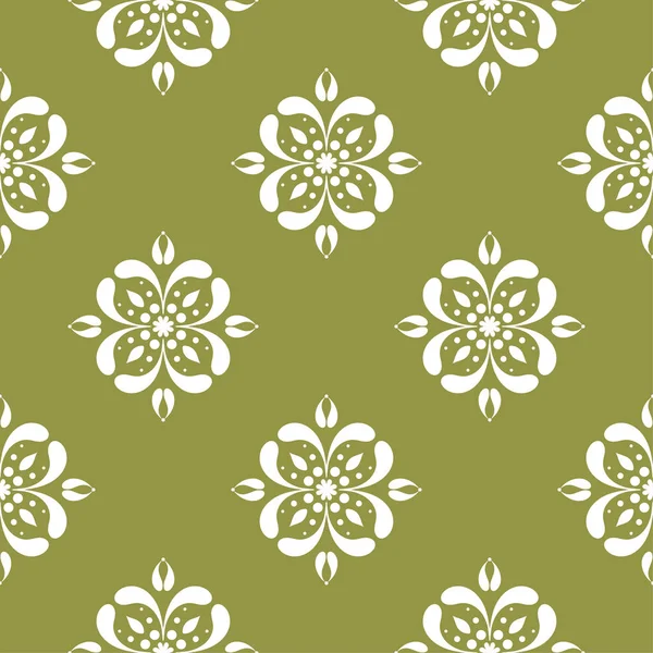 Zeytin yeşil zemin üzerine beyaz çiçek tasarım. Tekstil ve duvar kağıtları için seamless modeli