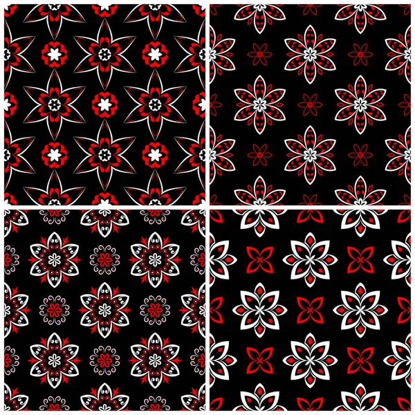 Sorunsuz arka planlar. Siyah beyaz ve kırmızı klasik duvar kağıtları, Tekstil ve kumaş çiçek desenleri ile ayarlar