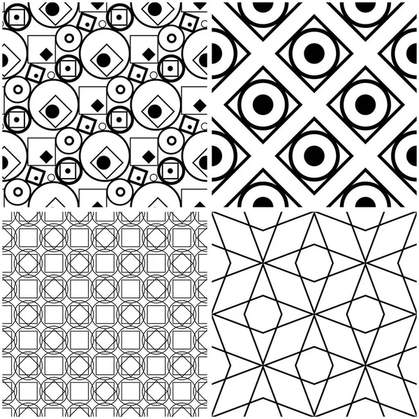 Geometrik desenler. Siyah beyaz tek renkli kesintisiz arka planlar kümesi. Vektör çizim