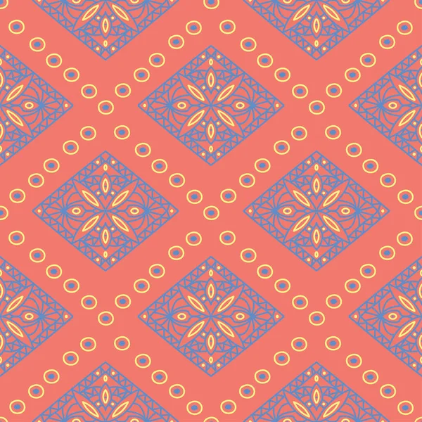 Geometrik kırmızı turuncu seamless modeli. Parlak arka plan duvar kağıtları, Tekstil ve kumaş için mavi ve sarı tasarımı ile