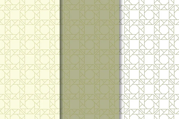 Zeytin yeşili ve beyaz geometrik süsler. Web, Tekstil ve duvar kağıtları için dikey Dikişsiz desen seti