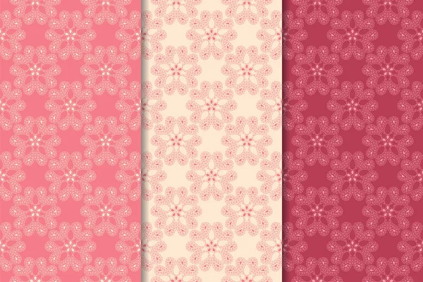Kırmızı çiçekli süsler kümesi. Kiraz pembe dikey Dikişsiz desen. Duvar kağıdı arka plan