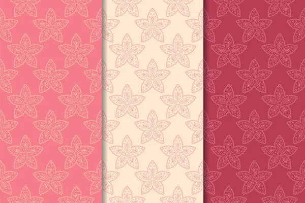 Kırmızı çiçekli süsler kümesi. Kiraz pembe dikey Dikişsiz desen. Duvar kağıdı arka plan