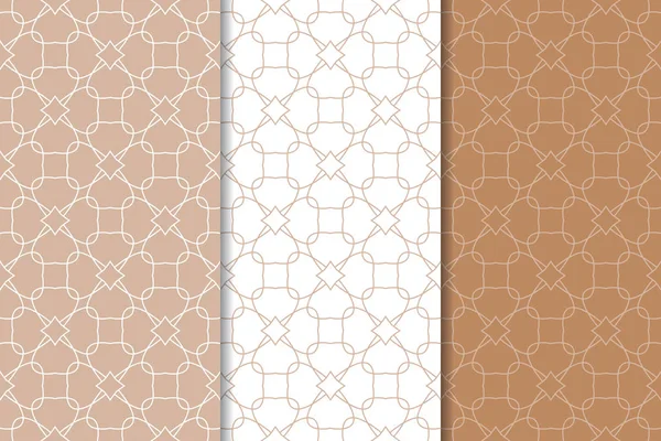 Kahverengi ve beyaz geometrik süsler. Web, Tekstil ve duvar kağıtları için dikişsiz desen seti
