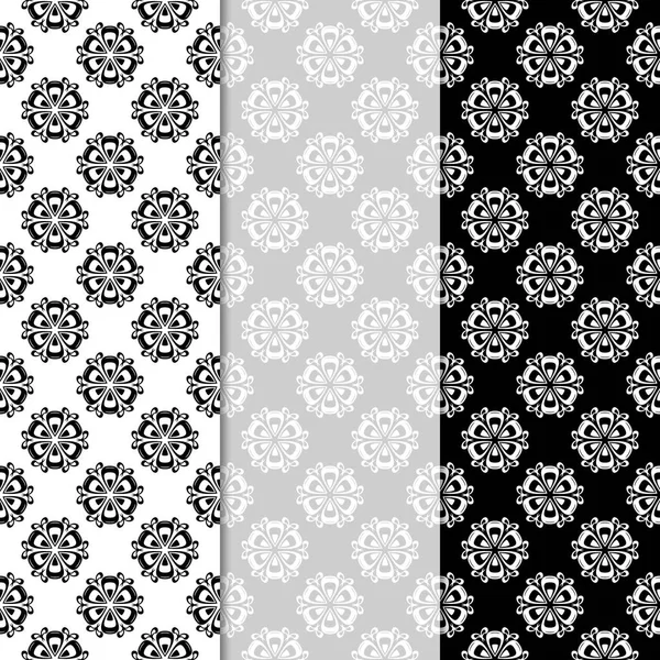 Floral Monochrome Seamless Patterns Backgrounds Fower Elements Wallpapers — Stock Vector