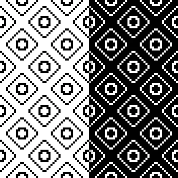 黒と白の幾何学的な装飾品 Web テキスタイルや壁紙のためのシームレスなパターンのセット — ストックベクタ