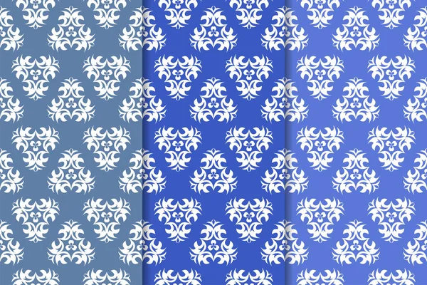 Mavi çiçekli süsler. Duvar kağıtları ve kumaşlar için dikey Dikişsiz desen seti