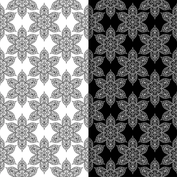 Black White Floral Backgrounds Set Seamless Patterns Textile Wallpapers — Stock Vector