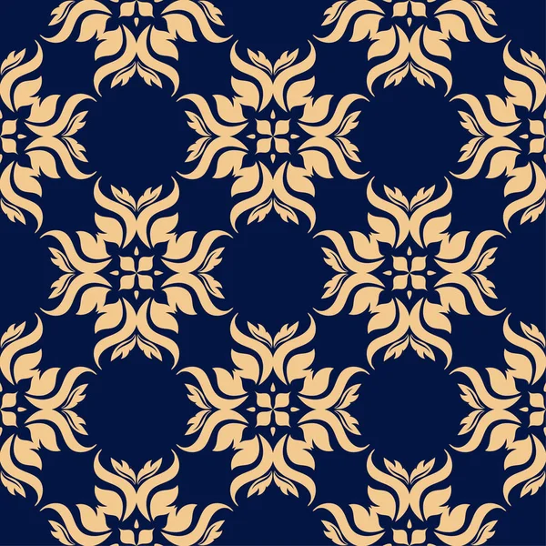 Zlaté Vegetabilní Ornament Tmavě Modrém Pozadí Vzor Bezešvé Pro Textil — Stockový vektor