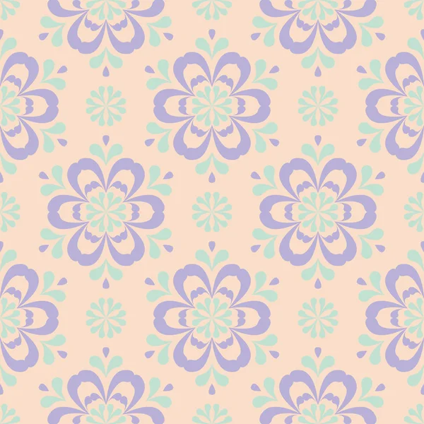 无缝的花卉图案 米色紫罗兰色和蓝色背景为墙纸 纺织品和织品 — 图库矢量图片