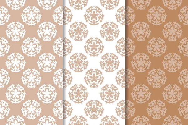 Kahverengi çiçek arka planlar. Tekstil ve duvar kağıtları için dikişsiz desen seti