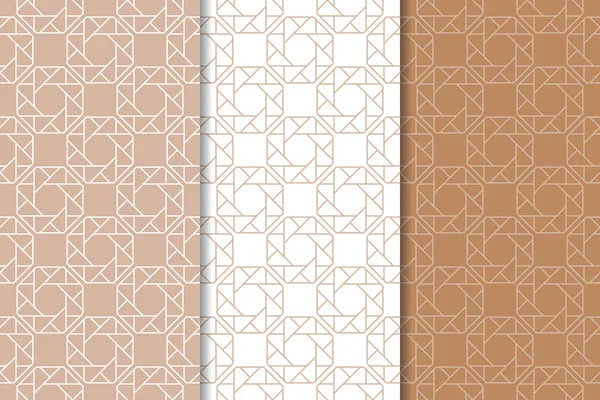 Kahverengi ve beyaz geometrik süsler. Web, Tekstil ve duvar kağıtları için dikişsiz desen seti