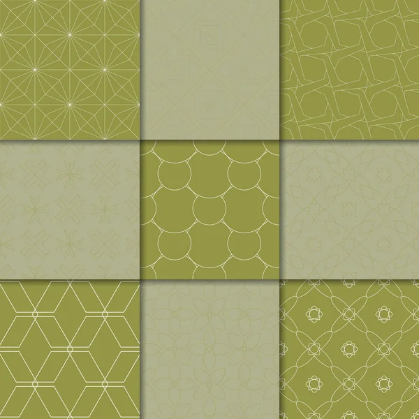Zeytin yeşili geometrik süsler. Web, Tekstil ve duvar kağıtları için dikişsiz desen koleksiyonu