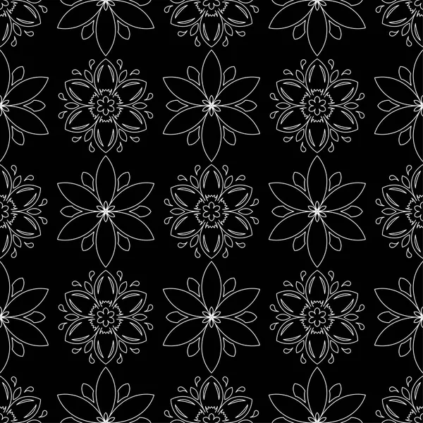黑白相间的花饰 纺织品和墙纸无缝图案 — 图库矢量图片