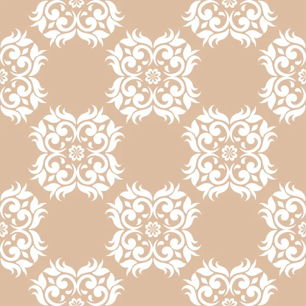 Bej renkli arka plan üzerinde beyaz çiçek tasarım. Tekstil ve duvar kağıtları için seamless modeli