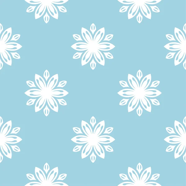 Mavi zemin üzerine beyaz çiçek süsleme. Tekstil ve duvar kağıtları için seamless modeli