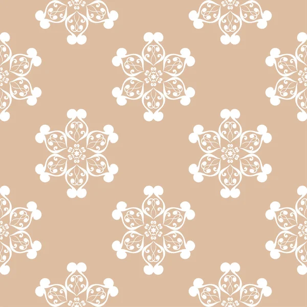 Bej renkli arka plan üzerinde beyaz çiçek süsleme. Tekstil ve duvar kağıtları için seamless modeli