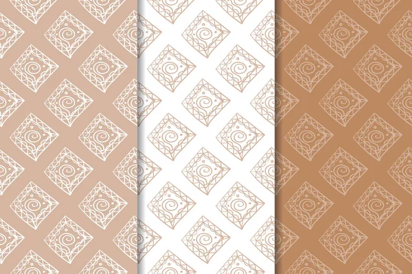 Kahverengi ve beyaz geometrik süsler. Web, Tekstil ve duvar kağıtları için dikişsiz desen seti