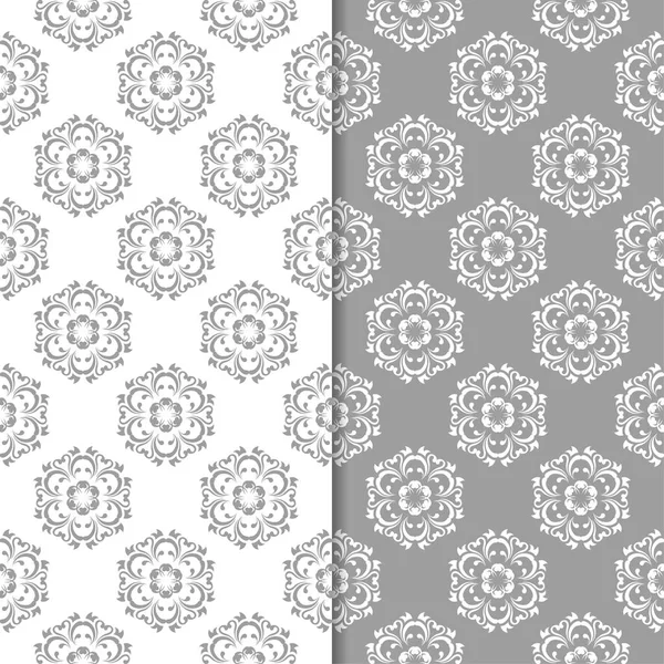 Beyaz ve gri çiçek arka planlar. Tekstil ve duvar kağıtları için dikişsiz desen seti