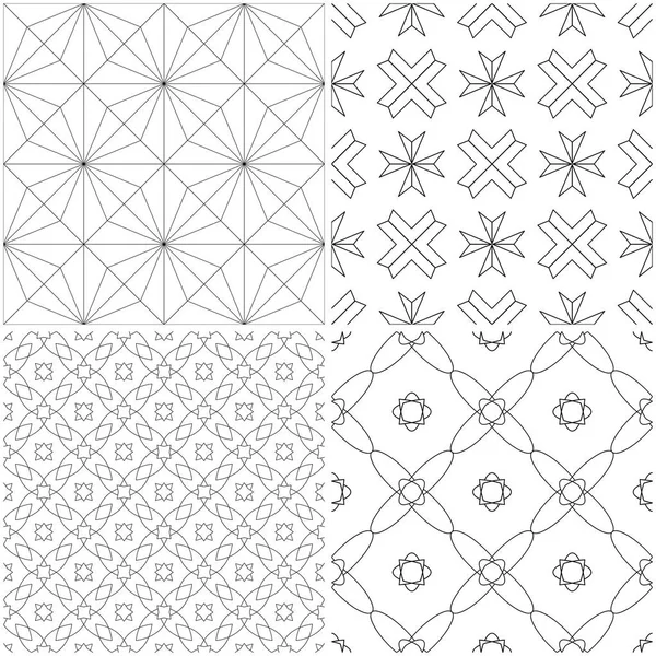 幾何学模様 黒と白のモノクロのシームレスな背景のセットです ベクトル図 — ストックベクタ