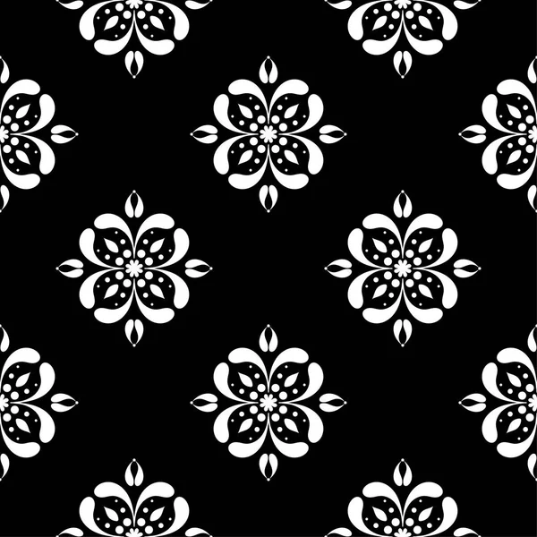 Siyah arka plan üzerine beyaz çiçek tasarım. Tekstil ve duvar kağıtları için seamless modeli