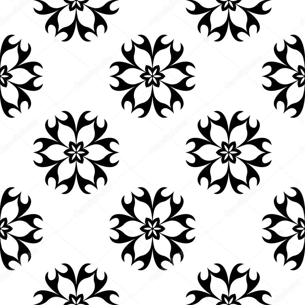 Black and white floral ornament. Seamless pattern for textile and wallpapers