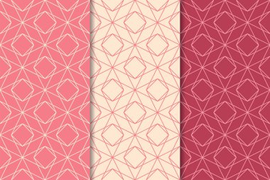 Kiraz kırmızı geometrik yazdırır. Web, Tekstil ve duvar kağıtları için dikey Dikişsiz desen seti