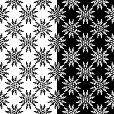 Siyah ve beyaz çiçek arka planlar. Tekstil ve duvar kağıtları için dikişsiz desen seti