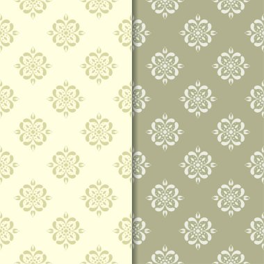 Zeytin yeşili çiçek desenleri. Tekstil ve duvar kağıtları için dikişsiz desen seti
