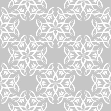 Gri arka plan üzerinde beyaz çiçek süsleme. Tekstil ve duvar kağıtları için seamless modeli