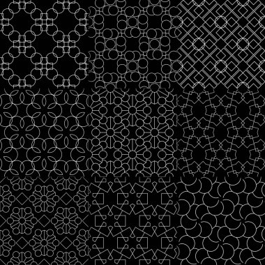 Siyah ve beyaz geometrik süsler. Web, Tekstil ve duvar kağıtları için klasik Dikişsiz desen koleksiyonu