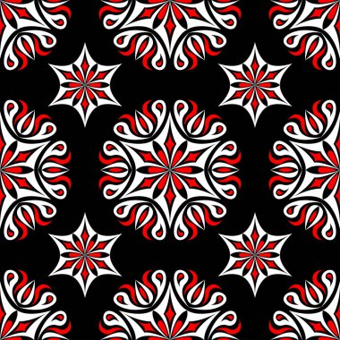 Çiçek seamless modeli. Siyah kırmızı beyaz bir arka plan duvar kağıtları, Tekstil ve kumaş için