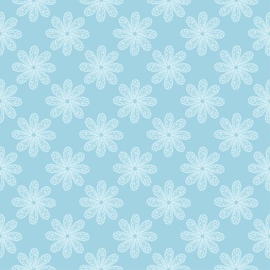 Mavi zemin üzerine beyaz çiçek desenli. Tekstil ve duvar kağıtları için sorunsuz süsleme