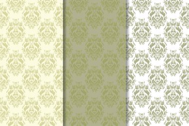 Zeytin yeşili çiçek desenleri. Tekstil ve duvar kağıtları için dikişsiz desen seti