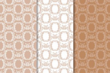 Kahverengi çiçek arka planlar. Tekstil ve duvar kağıtları için dikişsiz desen seti