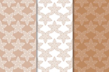 Çiçek süsler kümesi. Kahverengi, bej ve beyaz Dikişsiz desen Tekstil ve duvar kağıtları için