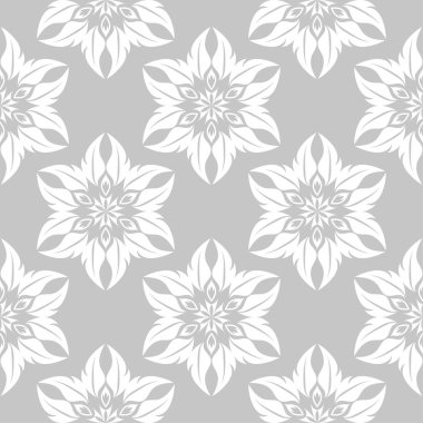 Gri arka plan üzerinde beyaz çiçek süsleme. Tekstil ve duvar kağıtları için seamless modeli